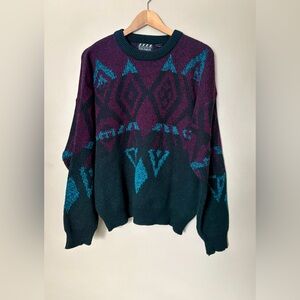 Nuovo New Forces vintage grandpa core sweater geometric abstract sz L EUC